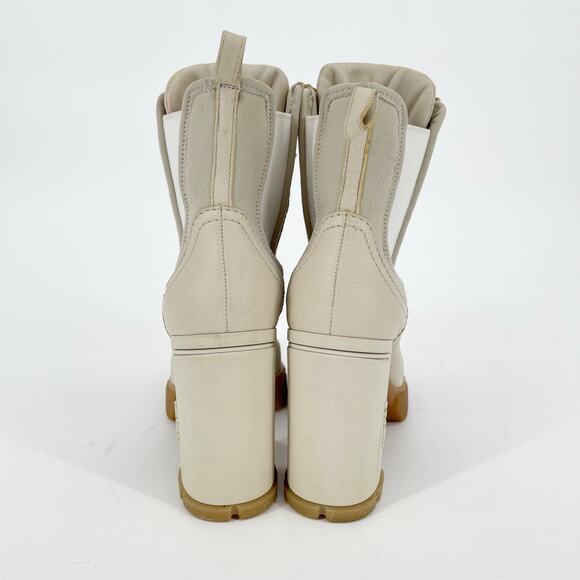 Prada Beige Buffalo Neoprene Lace Up Chelsea 110mm Heeled Ankle Boot Talco IT 36 - Picture 9 of 15